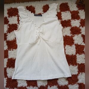 *SOLD* Brandy Melville White Lettuce Hem Bow Front Top